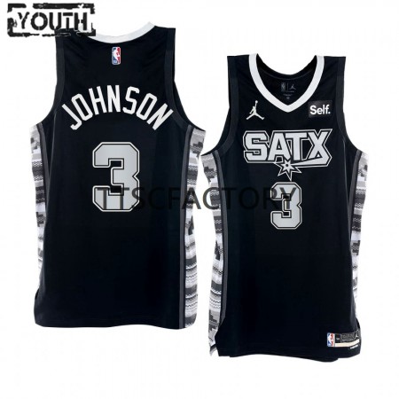 San Antonio Spurs Keldon Johnson 3 Nike 2022-23 Statement Edition Musta Lasten Pelipaidat Swingman
